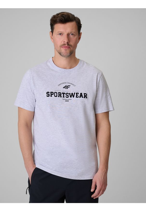 4f - 4F T-shirt regular z nadrukiem męski - szary 3XL. Okazja: na co dzień. Kolor: szary. Materiał: dzianina, bawełna, materiał. Wzór: nadruk. Styl: casual