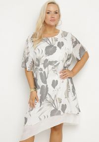 Born2be - Jasnoszara Sukienka w Kwiaty z Bawełnianą Podszewką Mailionis. Okazja: na co dzień. Kolor: szary. Materiał: bawełna. Wzór: kwiaty. Sezon: lato. Styl: elegancki, casual #3