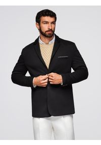 Ombre Clothing - Dzianinowa marynarka męska o dopasowany kroju - czarna V5 - Rozmiar: XL. Okazja: na spotkanie biznesowe, do pracy, na co dzień. Kolor: czarny. Materiał: dzianina. Styl: klasyczny, biznesowy, casual, elegancki #7