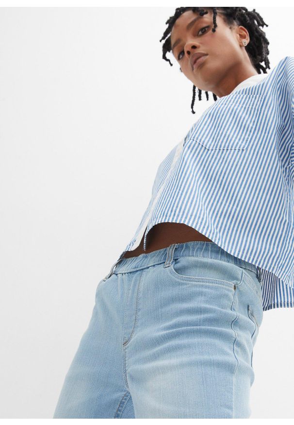 bonprix - Dżinsy Skinny mid waist, z wygodnym paskiem. Kolor: niebieski