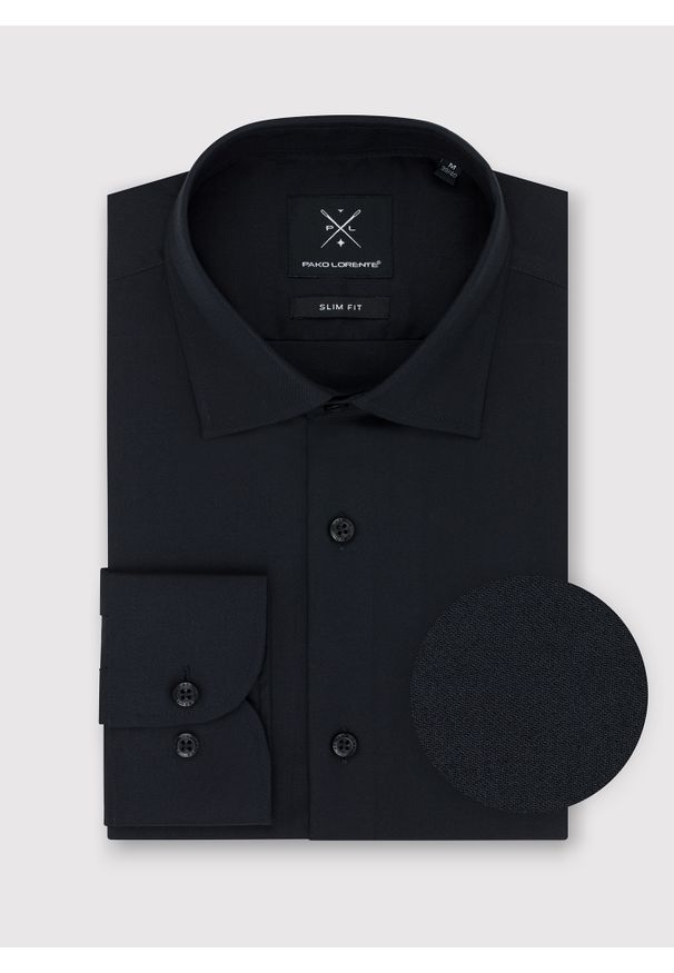 Pako Lorente - PAKO LORENTE – Czarna bawełniana koszula męska. Okazja: na studniówkę. Kolor: czarny, biały. Materiał: bawełna. Długość rękawa: długi rękaw. Długość: długie. Wzór: gładki