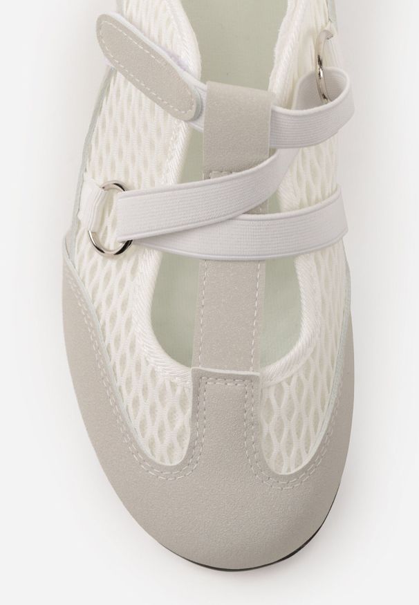 Born2be - Szare Siateczkowe Sneakersy w Stylu Balerinek z Paskiem na Rzep Talenate. Okazja: na co dzień. Zapięcie: rzepy. Kolor: szary. Materiał: jeans, materiał