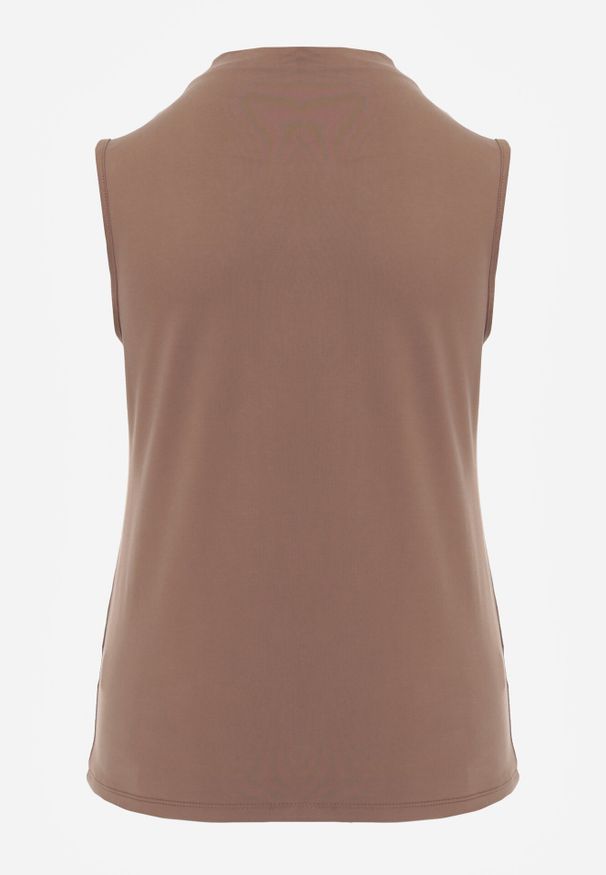 Born2be - Brązowa Gładka Bluzka Bez Rękawów z Półgolfem Nedivra. Okazja: na co dzień, na spotkanie biznesowe, do pracy. Kolor: brązowy. Materiał: poliester, elastan, materiał, jeans. Długość rękawa: bez rękawów. Wzór: gładki. Styl: casual, biznesowy, elegancki, klasyczny