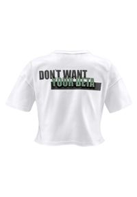 FELSENFEST - Crop-Top Damski Dont want your Beta. Okazja: na co dzień. Kolor: biały. Materiał: lycra, bawełna. Wzór: nadruk. Sezon: lato. Styl: casual #2