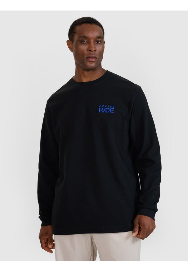 4f - 4F Longsleeve oversize z nadrukiem męski - czarny XL. Okazja: na co dzień. Kolor: czarny. Materiał: dzianina, bawełna, włókno, poliester, materiał. Długość rękawa: długi rękaw. Długość: długie. Wzór: nadruk. Styl: klasyczny, elegancki, sportowy, casual