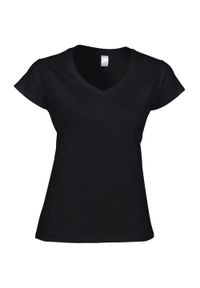 GILDAN - Koszulka Damska Krótki Rękaw VNeck. Kolor: czarny. Długość rękawa: krótki rękaw. Długość: krótkie. Sport: turystyka piesza #1