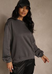 Renee - Szara Bluza Ocieplana z Bawełną Ozdobiona Napisem Fezurra. Okazja: na co dzień. Kolor: szary. Materiał: bawełna. Wzór: napisy, aplikacja. Styl: casual #5