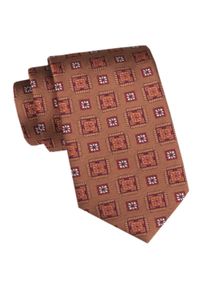 Męski Krawat - Angelo di Monti - Miodowy, Wzór Geometryczny. Kolor: wielokolorowy, beżowy, brązowy. Materiał: tkanina. Wzór: geometria. Styl: wizytowy, elegancki