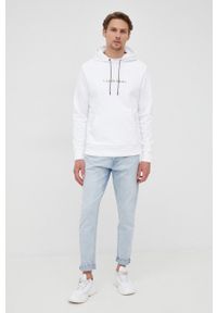 Calvin Klein bluza męska kolor biały z kapturem gładka. Typ kołnierza: kaptur. Kolor: biały. Wzór: gładki #5