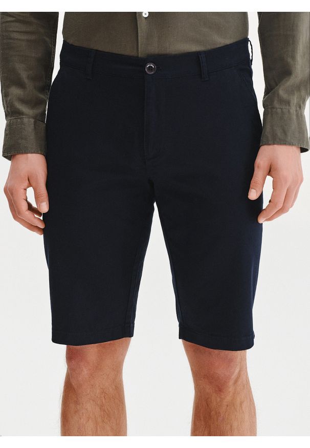 Pako Lorente - PAKO LORENTE - Granatowe szorty męskie. Okazja: na co dzień. Kolor: niebieski, beżowy. Materiał: bawełna, elastan. Wzór: gładki. Sezon: lato. Styl: casual