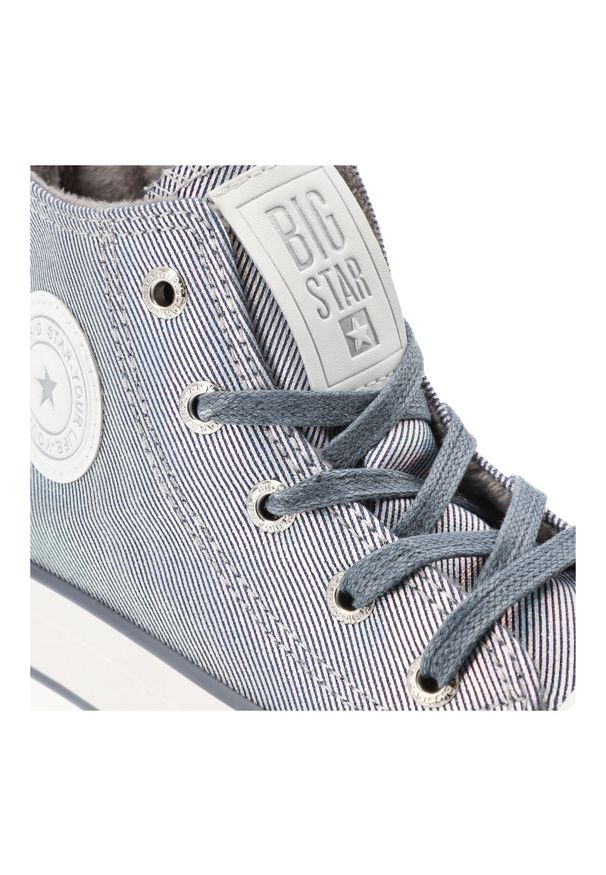 Big-Star - Srebrne Trampki Big Star Modne Obuwie Dziecięce. Okazja: na co dzień. Wysokość cholewki: przed kolano. Zapięcie: sznurówki. Kolor: srebrny. Materiał: materiał. Szerokość cholewki: normalna. Styl: casual, klasyczny
