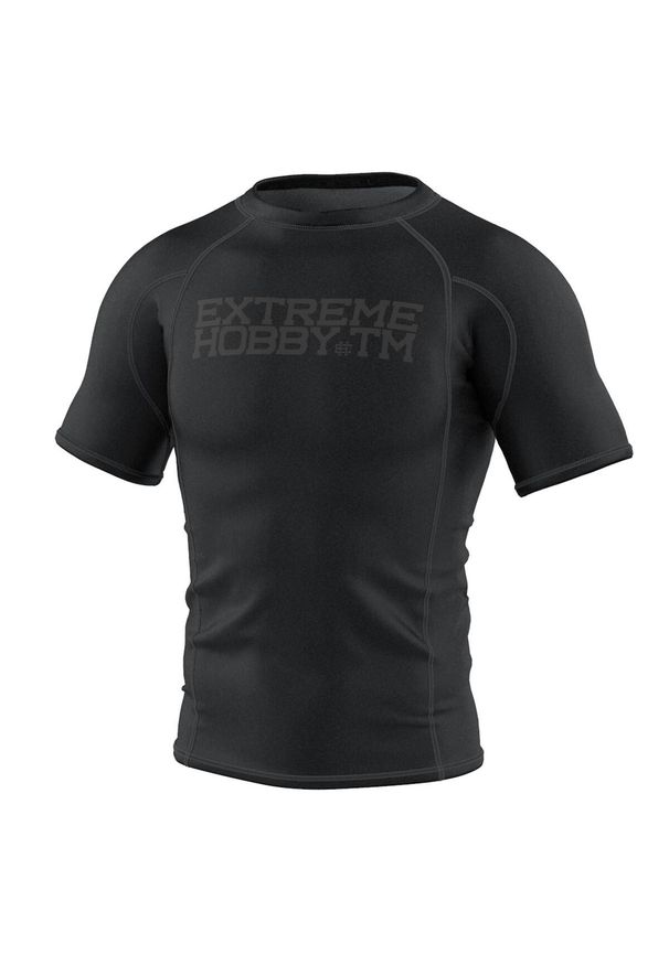 Rashguard fitness męski z krótkim rękawem EXTREME HOBBY TRACE kompresyjny. Kolor: czarny. Materiał: elastan, poliester. Długość rękawa: krótki rękaw. Długość: krótkie. Sport: fitness