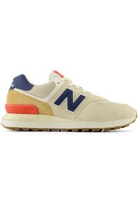 Buty unisex New Balance U574LGNV – beżowe. Okazja: na co dzień. Kolor: beżowy. Materiał: skóra, guma, zamsz. Szerokość cholewki: normalna. Wzór: aplikacja. Model: New Balance 574