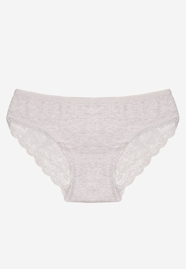 Born2be - Jasnoszare Majtki Figi Zdobione Koronką Venissella. Kolor: szary. Materiał: koronka. Wzór: aplikacja, koronka