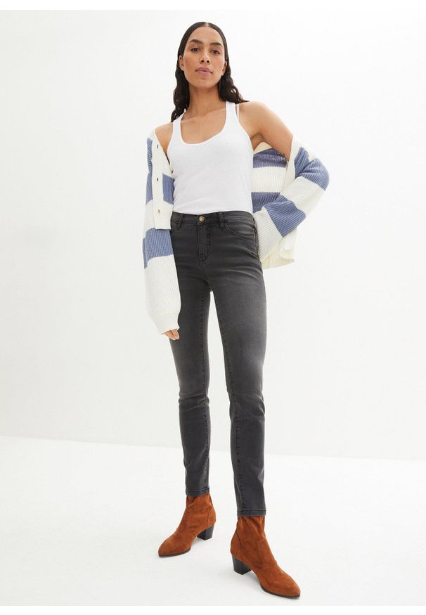 bonprix - Modelujące dżinsy slim fit high waist. Stan: podwyższony. Kolor: czarny