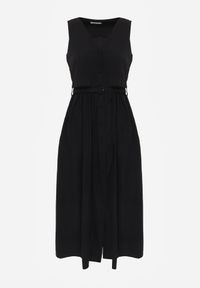 Renee - Czarna Rozkloszowana Sukienka z Bawełną i Wiskozą Ozdobiona Paskiem Amalis. Kolor: czarny. Materiał: wiskoza, bawełna. Wzór: aplikacja. Typ sukienki: rozkloszowane. Styl: elegancki #8