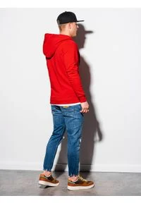 Ombre Clothing - Bluza męska rozpinana z kapturem B1223 - czerwona - S. Typ kołnierza: kaptur. Kolor: czerwony. Materiał: bawełna, poliester #4