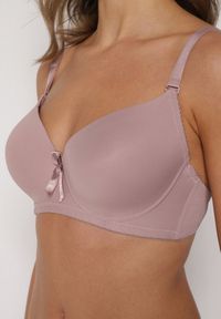 Born2be - Jasnofioletowy Gładki Biustonosz Zdobiony Kokardką Ocerien. Kolor: fioletowy. Materiał: koronka. Wzór: aplikacja, gładki #7