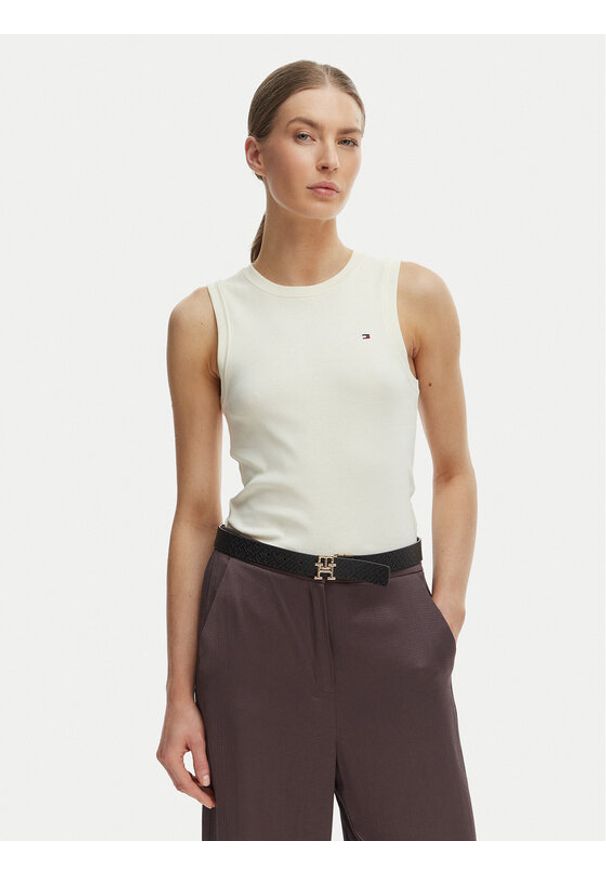 TOMMY HILFIGER - Tommy Hilfiger Top WW0WW47806 Beżowy Slim Fit. Kolor: beżowy. Materiał: bawełna