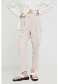 Bruuns Bazaar spodnie damskie kolor różowy proste high waist. Stan: podwyższony. Kolor: różowy. Materiał: poliester, materiał, wiskoza