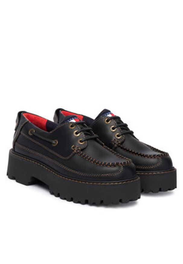 Tommy Jeans Półbuty Archive '01 Boat Shoe Leather EN0EN03003 Czarny. Kolor: czarny. Materiał: skóra