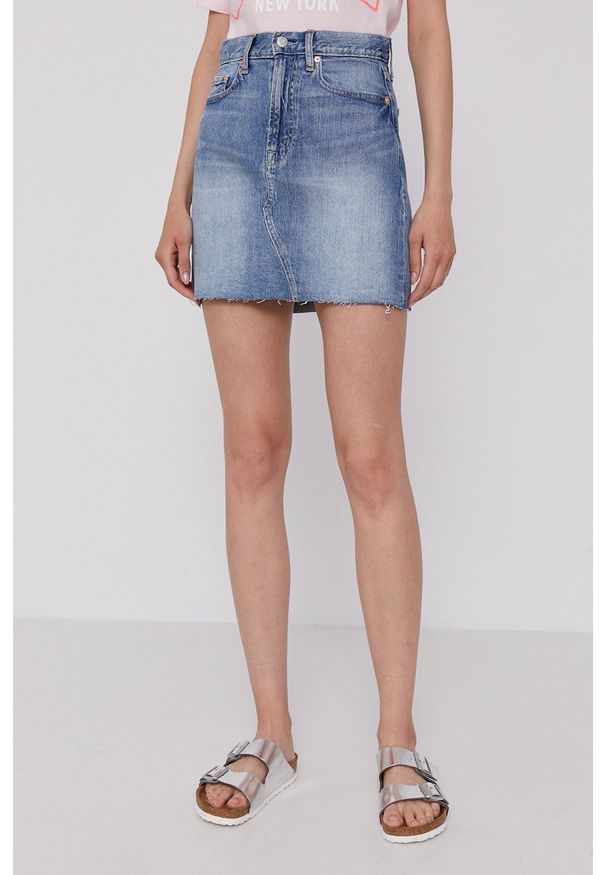 GAP - Spódnica jeansowa. Okazja: na co dzień. Kolor: niebieski. Materiał: jeans. Styl: casual