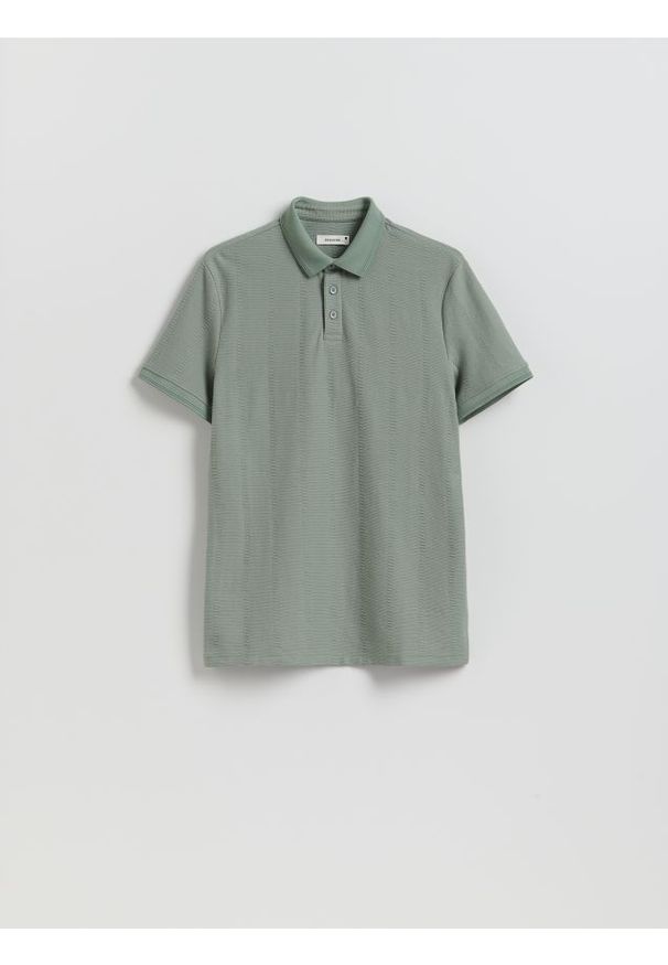 Reserved - Koszulka polo slim - jasny zielony. Typ kołnierza: polo. Kolor: zielony. Materiał: dzianina, bawełna