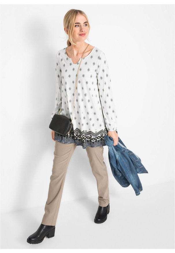 bonprix - Tunika shirtowa z mieszanki bawełny z wiskozą. Kolor: biały. Materiał: wiskoza, bawełna