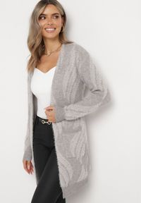 Born2be - Szary Puszysty Kardigan Niezapinany Heliture. Kolekcja: plus size. Kolor: szary. Materiał: dzianina. Długość rękawa: długi rękaw. Długość: długie #5