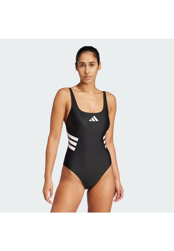 Adidas - Strój do pływania 3-Stripes U-back. Kolor: biały, wielokolorowy, czarny. Materiał: materiał