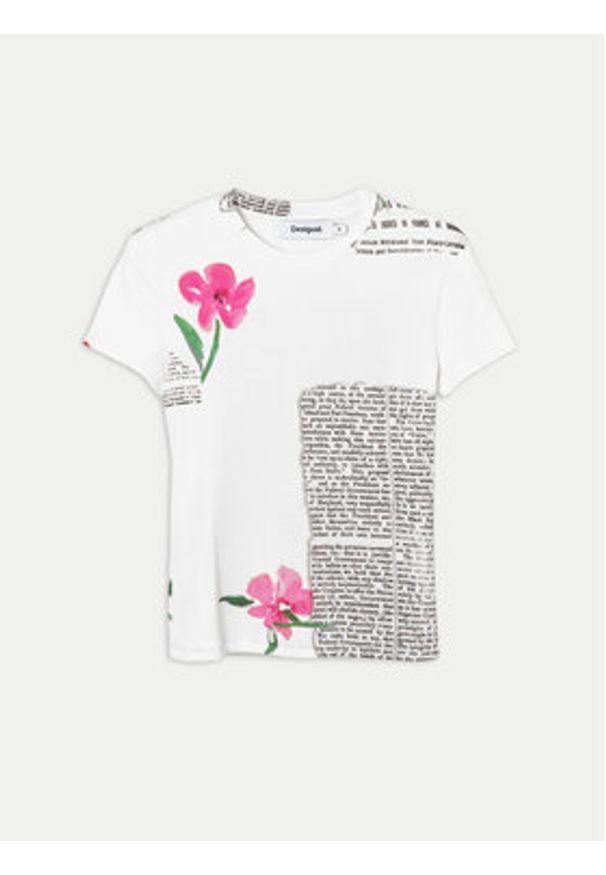 Desigual T-Shirt Mirna 24SWTK10 Biały Slim Fit. Kolor: biały. Materiał: syntetyk