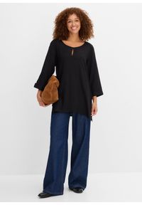 bonprix - Bluzka koszulowa z czystej wiskozy. Kolor: czarny. Materiał: wiskoza. Długość: długie #2