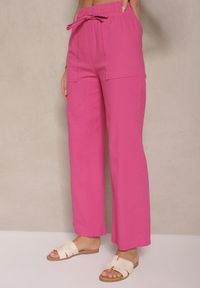 Renee - Fuksjowe Bawełniane Spodnie z Kokardą Davilena. Okazja: na co dzień. Stan: podwyższony. Kolor: różowy. Materiał: bawełna. Styl: elegancki, casual #4