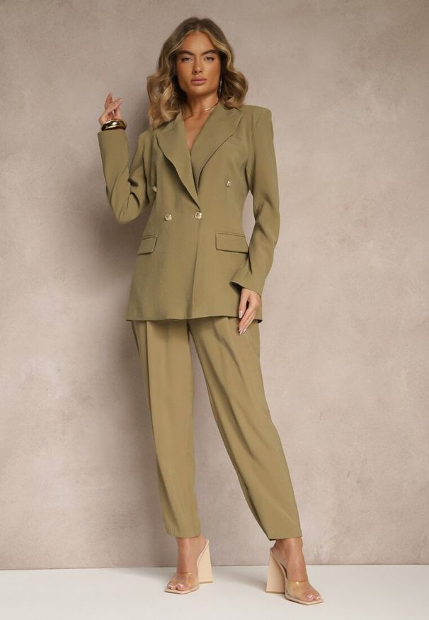 Renee - Ciemnobeżowe Eleganckie Modalowe Spodnie Garniturowe High Waist Mavilisse. Stan: podwyższony. Kolor: beżowy. Styl: elegancki