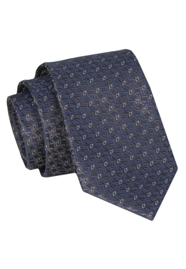 Męski Krawat - Granat z Brązowymi Akcentami - Angelo di Monti. Kolor: niebieski, brązowy, wielokolorowy, beżowy. Materiał: tkanina. Styl: elegancki, wizytowy