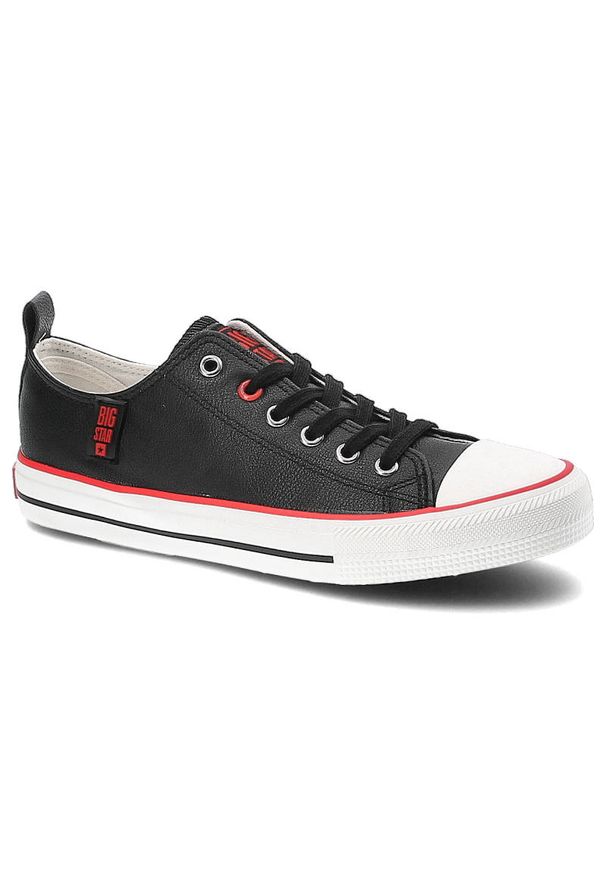 Big-Star - Czarne Trampki Big Star Modne Buty Damskie Półbuty. Okazja: na co dzień. Kolor: czarny. Materiał: materiał, skóra ekologiczna, guma. Szerokość cholewki: normalna. Wzór: aplikacja. Styl: casual