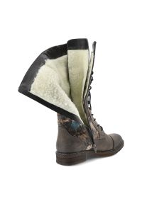 Szare Wysokie Kozaki Rieker Ocieplane Buty Damskie. Zapięcie: sznurówki. Kolor: szary. Materiał: materiał, syntetyk. Szerokość cholewki: normalna. Styl: klasyczny, elegancki #8