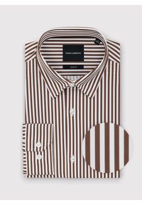 Pako Lorente - PAKO LORENTE - Brązowa koszula męska w prążek. Kolor: brązowy. Materiał: elastan, nylon. Długość rękawa: długi rękaw. Długość: długie. Wzór: prążki. Sezon: wiosna #4