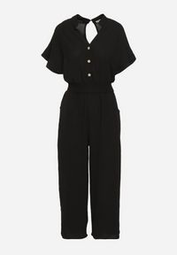 Born2be - Czarny Wiskozowy Kombinezon o Taliowanym Kroju z Szerokimi Nogawkami Delsea. Okazja: do pracy. Kolor: czarny. Materiał: wiskoza. Długość rękawa: krótki rękaw. Długość: krótkie. Styl: elegancki #2