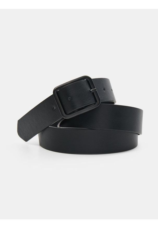 Sinsay - Pasek z metalową klamrą - czarny. Kolor: czarny