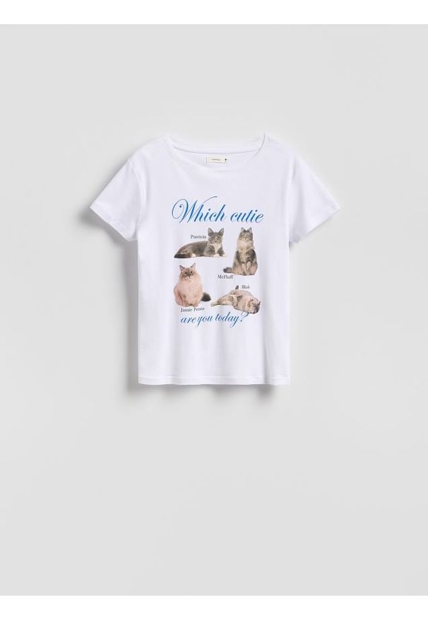 Reserved - T-shirt z nadrukiem - biały. Kolor: biały. Materiał: dzianina, bawełna. Wzór: nadruk