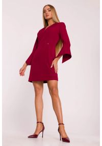 MOE - Elegancka sukienka trapezowa mini bordowa. Kolor: czerwony, brązowy, niebieski. Typ sukienki: ołówkowe, trapezowe. Styl: elegancki. Długość: mini #6