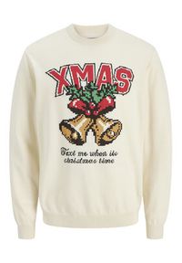 Jack & Jones Sweter Holiday 12287994 Beżowy Relaxed Fit. Kolor: beżowy. Materiał: bawełna #5