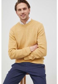 Selected sweter bawełniany męski kolor żółty lekki. Okazja: na co dzień. Kolor: żółty. Materiał: bawełna. Styl: casual