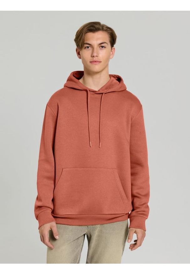 Sinsay - Bluza hoodie basic - koralowy. Kolor: pomarańczowy