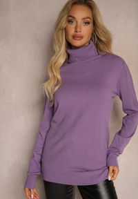 Renee - Fioletowy Klasyczny Golf Longsleeve z Dodatkiem Wiskozy Leriona. Typ kołnierza: golf. Kolor: fioletowy. Materiał: wiskoza. Długość rękawa: długi rękaw. Styl: klasyczny