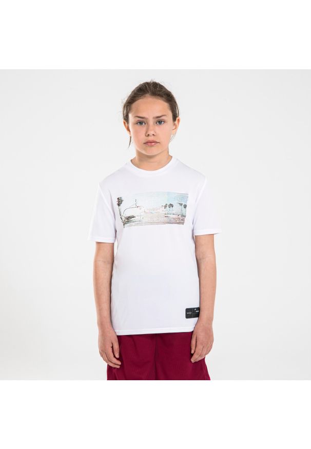 TARMAK - Koszulka do koszykówki dla dzieci Tarmak TS500 Fast. Kolor: biały. Materiał: materiał. Sport: koszykówka