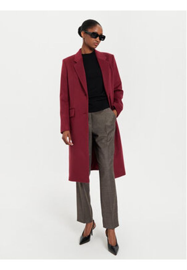BOSS - Boss Płaszcz wełniany Catara 50501019 Bordowy Slim Fit. Kolor: czerwony. Materiał: wełna