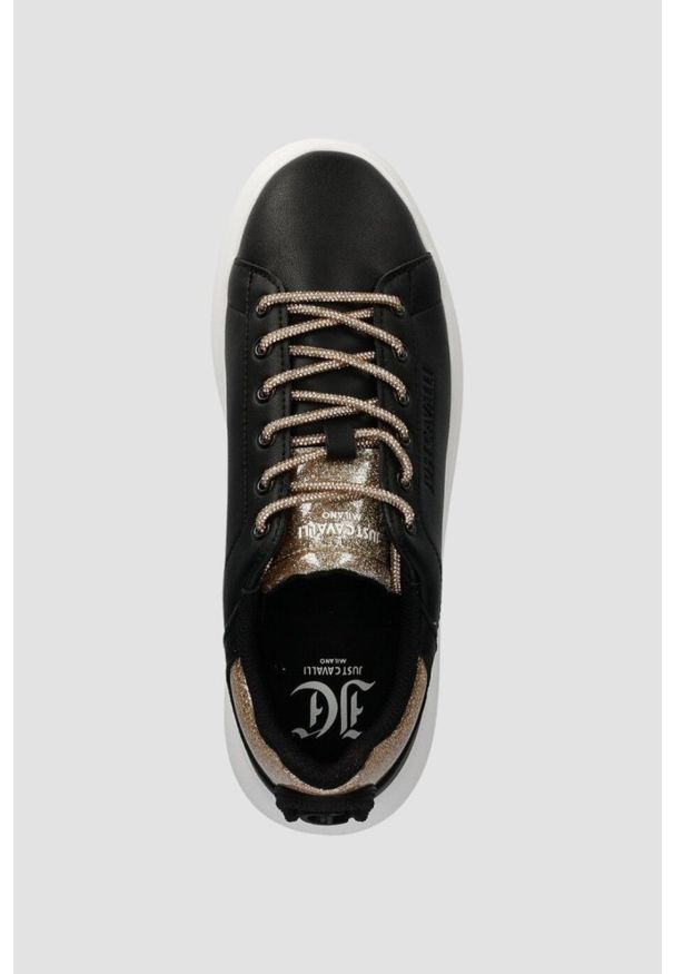Just Cavalli - JUST CAVALLI Czarne skórzane sneakersy FONDO URSA DIS. 1. Kolor: czarny. Materiał: skóra