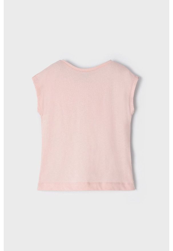 Mayoral T-shirt bawełniany dziecięcy kolor różowy. Okazja: na co dzień. Kolor: różowy. Materiał: bawełna. Wzór: nadruk. Styl: casual